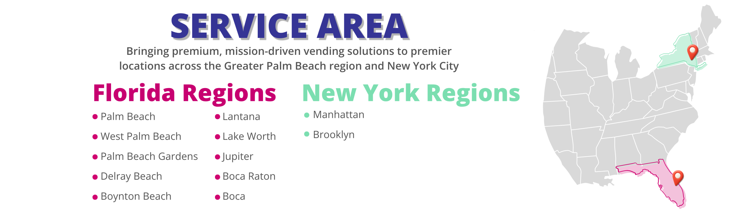 Map and graphic highlighting the local service areas covered by Special Vending.